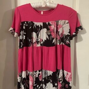Celeste Pink and Black Floral Blouse